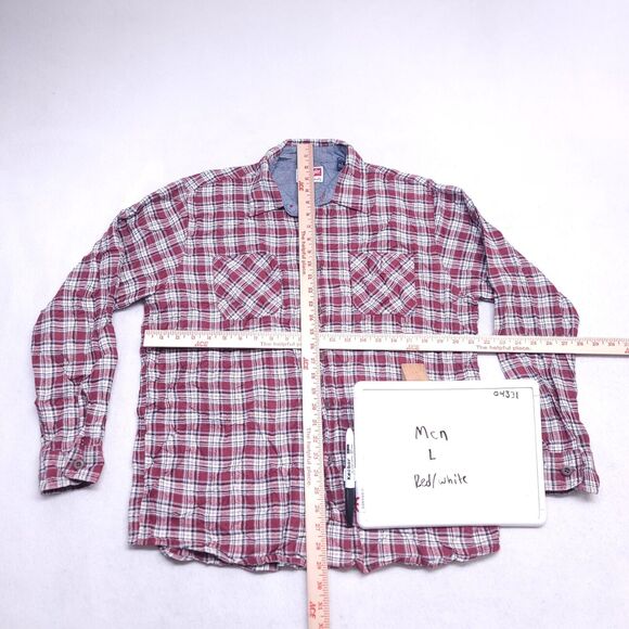 Wrangler Tartan Flannel Casual Button Up Shirt Mens Size Large L Red White - Picture 6 of 10
